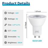 KOHEOPT GU10 LED Bulbs 5w (2 Pack),Dimmable 50W Equivalent,500LM 2700K Soft White Bulb,GU10 Base for Track Lighting, Kitchen,Range Hood,Living Room,Bedroom
