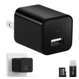 No Audio Charger Camera - Video-Only 1080P Small Camera with Motion Detection - Covert Nanny Cam for Home Indoor Security - 32GB Micro SD Card Included