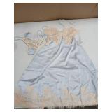 Lilosy Sexy Silk Lace Up Backless Satin Applique Floral Lace Babydoll Lingerie Dress with Tong 2 Piece Women Panty Pajamas Set Chemise Negligee Nighty Night Gown Sleep Wear Blue X-Large