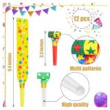 Twavang 12 Pcs Party Blower Colorful Blowouts Noisemakers Birthday Blowouts Whistles for Party Favors(Colorful Paper Roll)