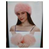 Faux Fur Headband and Wrist Cuffs 3pcs Pink