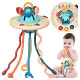 Baby Sensory Montessori Teething Toys for 24 Months, Pull String Silicone Teething Toy for 2 3 Year Old, Sensory Development Toddler Travel Toys for 2-3 Year Old Boy Girl Birthday Gifts (White)