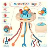 Baby Sensory Montessori Teething Toys for 24 Months, Pull String Silicone Teething Toy for 2 3 Year Old, Sensory Development Toddler Travel Toys for 2-3 Year Old Boy Girl Birthday Gifts (White)