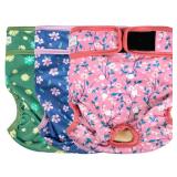 Langsprit Washable Female Dog Diapers - Doggie Reusable Diapers for Doggy Puppy Female in Period - Highly Absorbent Dog Heat Panties Flower-1 M