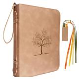 BLIEVE- Bible Cover Case for Women and Men with Storage Pockets, Handle and Bible Ribbon Bookmark, PU Leather Bible Covers Resistant and Stylish Bible Accessories (Natural Tree, 10.5 x 7.6)