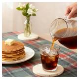 Travertine Stone Coasters Set of 2, 4" Natural Stone Desk Coasters for Drinks with 3mm Wooden Cork Backing, Durable Non-Slip Cup Mats, Table Protection for Coffee, Kitchen, Bar, Wedding