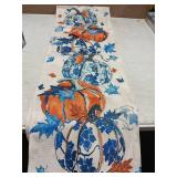 Artoid Mode Pumpkins Maple Leaf Blue and White Porcelain 210 GSM Fall Table Runner, Seasonal Kitchen Dining Table Decoration for Home Party Decor 13x72 Inch