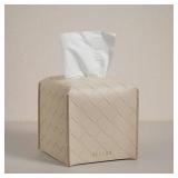 OLETHA Square Tissue Box Cover - Aesthetic Desk Decor for Room, Home & Office - Tissues Cube Boxes Holder - Woven Textured, Light Taupe