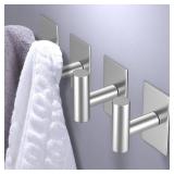 VAEHOLD Wall Towel Hooks, Heavy Duty Sticky Holder Waterproof Towel Hooks for Hanging Coat, Clothes, Closet Hook Wall Mount for Kitchen (Silver, 4 Pack)