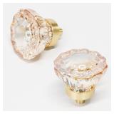 YuGtcen Cabinet Knobs 6 Pcs, Crystal Drawer Knobs 1.4" Diameter Glass Handles for Dresser, Kitchen, Bathroom (Flower Champagne)