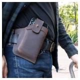 Topstache Leather Phone Holster for Belt, Flip Cellphone case for iPhone 14, 14 Pro, 13 Pro, 13, 12 Pro, 12, 11, XR, Galaxy S22, S21, S20,Premium Leather Pouch for Phone with Protective Case.