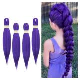 Kraler 4 packs 24 inch Synthetic Braiding Hair Extensions, Purple Pre-Stretched Braiding Hair for Girls for Box Braids, Halloween Cosplay Party