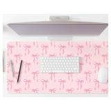 Fanfanwin Pink Bows Mouse Pads Coquette Kawaii Mouse Pad 23.62 x 13.78 Inches Preppy Trendy Computer Desk Mat for Laptop with Non-Slip Rubber Base Mat Office Accessories Decor for Women