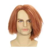 FATMAUI Short Yaki Orange Pelucas Halloween Costume Mens Ginger Cosplay Wig