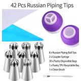 Russian Piping Tips Set, 8 Nozzles Flower Frosting Icing Tips Russian Ball Piping Tips for Cake Decorating Kit, 2 Couplers 30 Pastry Baking Bags 1 Cleaning Brush, 1 Reusable Silicone Bag YLYL