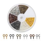 Coolrunner 6 Colors 600Pcs Small Screw Eye Pins, Eye pins Hooks, Eyelets Screw Threaded Silver Clasps Hooks Eye Screws for Jewelry Making