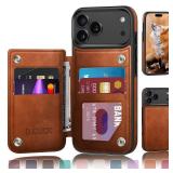 DJDUCK Designed for iPhone 17 Pro Max Case Wallet with Card Holder, [Magnetic Clasp Cover] [RFID Blocking Leather Protection] Shockproof Women Men Cases 6.9 Inch for Apple 17 ProMax Light Brown