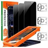 IMBZBK [Auto-Dust Removal] 3 Pack Privacy Screen Protector for iPhone 17 Pro Max [6.9 INCH] Anti Spy Private Accessories, Case Friendly Film, Military Grade Tempered Glass 3 Camera Lens Protector