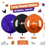 Black Orange Purple Halloween Foil Balloons, 6Pcs 4D Large Metallic Helium Balloon, 22Inch Big Round Foil Balloon for Kids Halloween Birthday Graduation Wedding Baby Shower Disco Backdrop Supplies