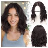 Starmo Drak Brown Short Wavy Bob Glueless Synthetic Lace Front Wig for Women Pre Cut for Beginners Natural Hairline 14 Inch