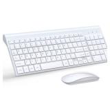 Wireless Keyboard and Mouse Ultra Slim Combo, TopMate 2.4G Silent Compact USB 2400DPI Mouse and Scissor Switch Keyboard Set with Cover, Batteries Included, for PC/Laptop/Windows/Mac - White