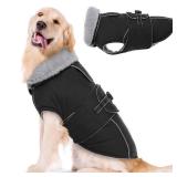 Lelepet Warm Dog Coats for Large Dogs Waterproof Dog Jacket Reflective Pet Fleece Vest Windproof Cold Weather Coats with Adjustable Buckle & Leash Hole, Black, XXXL