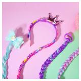 PinkSheep Unicorn Mermaid Glitter Hair Bows Headband With Braided Wig - Rainbow Hair Extension Clips for Little Girls, 4PCS