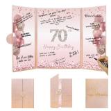DARUNAXY Rose Gold 70th Birthday Party Decorations, Happy 70th Birthday Alternative Signature Guest Book for Women Pink Cheers to 70 Years Old Gifts 70 Birthday Signing Card Board Party Supplies