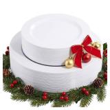 FLOWERCAT 60PCS White Plastic Plates - Heavy Duty White Disposable Plates for Christmas/New Year Party/Wedding -serve for 30 guests Include 30PCS 10.25" & 30PCS 7.5" Plates for Party