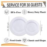 FLOWERCAT 60PCS White Plastic Plates - Heavy Duty White Disposable Plates for Christmas/New Year Party/Wedding -serve for 30 guests Include 30PCS 10.25" & 30PCS 7.5" Plates for Party
