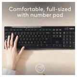 Logitech K270 Wireless Keyboard for Windows, 2.4 GHz Wireless, Full-Size, Number Pad, 8 Multimedia Keys, 2-Year Battery Life, Compatible with PC, Laptop, Black
