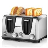 Keenstar Toaster 4 Slice, Bread Toaster with Dual Control Panels Extra-Wide Slot of Bagel/Defrost/Cancel Function, 7 Toasting Bread Shade Settings, Removable Crumb Trays, Auto Pop-Up, Stainless Steel