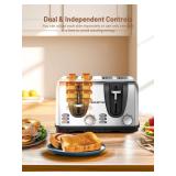 Keenstar Toaster 4 Slice, Bread Toaster with Dual Control Panels Extra-Wide Slot of Bagel/Defrost/Cancel Function, 7 Toasting Bread Shade Settings, Removable Crumb Trays, Auto Pop-Up, Stainless Steel