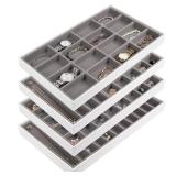 JACKCUBE DESIGN Stackable Synthetic Leather Jewelry Trays Organizer Jewelry Storage Display Earring Necklace Bracelet Ring Organizer for Drawer (Set of 4, White)- MK212-2ABCD