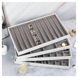 JACKCUBE DESIGN Stackable Synthetic Leather Jewelry Trays Organizer Jewelry Storage Display Earring Necklace Bracelet Ring Organizer for Drawer (Set of 4, White)- MK212-2ABCD