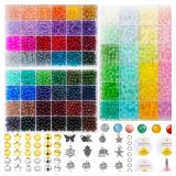 REVKI 72 Colors 6mm Glass Beads for Jewelry Making,3000PCS+ Round Crystal Glass Beads Bracelet Making Kit with Accessories, Bead Starter Kit Crafts Gifts Set Suitable for Teen Adults