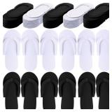 JenPen 60 Pairs Disposable Pedicure Slippers Foam Spa Pedi Flip Flops Bulk Foldable Pedicure Slippers Sandals Shoes for Guest Women Men Salon Spa Hotel Shower Foot Nail Party Supplies(White and Black)