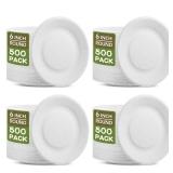Zopeal 500 Pack Small White Paper Plates 6 Inch Disposable Dessert Round Heavy Duty Sugarcane Pulp Pie Plates for Cake Appetizer Holiday Wedding Birthday Baby Shower Party Supplies