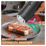 Gravity Electric Salt and Pepper Grinder Set Rechargeable, External Adjustable Coarseness, Automatic Salt and Pepper Shakers Mill with LED Light, 6oz/176ml Large Capacity, House Warming Gifts (2 Pack)