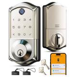 Veise VE017 Fingerprint Smart Door Lock, App Control, 7-in-1 Keyless Entry, Auto Lock, Emergency Power Port, Electronic Touchscreen Keypad, Biometric Smart Locks for Front Door, Satin Nickel