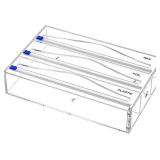 KDSKSC Tin Foil Organizer for Drawer with 12 Labels, Plastic Wrap Dispenser with Cutter, 3 in 1 Acrylic Aluminum Foil Holder, 2 Drawer Organizer for Kitchen Compatible with 12" Roll