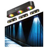 FabStyl Outdoor Fence Lights Solar Powered, RGB Solar Wall Lights Outdoor Waterproof with Sync Group Control & 10 Modes, Black, 4 Pack