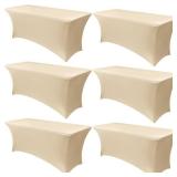 Obstal 6 Pack Stretch Spandex Table Covers for 6 Foot Tables - 6 FT Universal Rectangular Fitted Tablecloth Protector for Wedding, Banquet, Party (Champagne, 72 Length x 30 Width x 30 Height Inches)