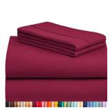 LuxClub 4 PC Full Sheet Set, Deep Pockets Wrinkle Free Cooling Bed Sheets Hotel Bedding for Women, Men, Includes 1 Fitted Sheet, 1 Flat Sheet and 2 Pillowcases-Burgundy