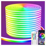 Segrass 50ft RGB LED neon Rope Lights LED neon Lights with Remote Control/APP Control IP65 Waterproof Flexible Neon LED Strip Lights for Bedroom Room Outdoors DÃ©cor