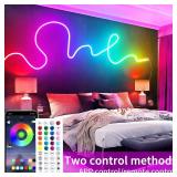 Segrass 50ft RGB LED neon Rope Lights LED neon Lights with Remote Control/APP Control IP65 Waterproof Flexible Neon LED Strip Lights for Bedroom Room Outdoors DÃ©cor