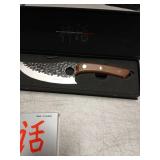 Premium Hammered Steel Kitchen Knife with Wooden Handle