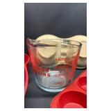 Pampered Chef (New) Anchor Hocking 4 cup measure with spout and Silicone Bakeware.