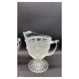 Cream and Sugar Set by Imperial Glass likely between 1927 and the 1930s, pattern known as Frosted Block or Beaded Block