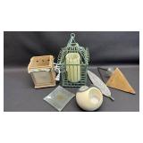 Decorative Bird Cage Lantern and Assortment of Candle Holders and Lamp Including PartyLite Yin Yang